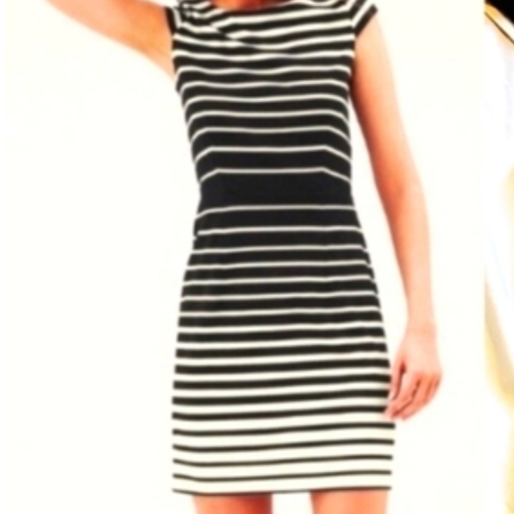 Loft back zip striped dress with stretch. Worn about 4x